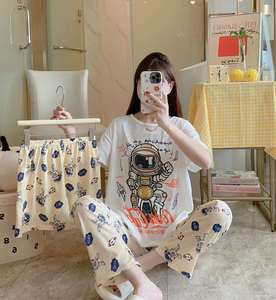 Conjunto de Pijamas Personalizados de Primavera/Verano para Mujer, Estampado de Dibujos Animados, Ropa de Dormir de Tres Piezas, Pantalones Cortos, Camiseta de Manga Corta, Venta al Por Mayor - Product Image 5