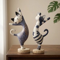 Italienischer Harz-Katzen-Ornament im Vintage-Stil für Wohnzimmer, Eingangsbereich, TV-Schrank – Hochwertige Nischen-Dekoration für Ihr Zuhause im Mid-Century-Look