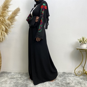 1713# Colorful Embroidery Flowers Loose Sleeves Pretty Elegant Simplicity Open Abaya 2 Colors - Product Image 5