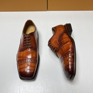 Zapatos Formales de Hombre de Cuero de Cocodrilo Genuino de Alta Gama |   Zapatos brillantes con punta cuadrada semi- |   Zapatos de Vestir Cómodos para Negocios - Product Image 1