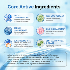 Crème gel aqueux au peptide de cuivre GHK-Cu, marque privée OEM, sans huile, fini mat, <span class=keywords><strong>hydratant</strong></span> pour le <span class=keywords><strong>visage</strong></span>, anti-âge, fabricant de produits de soin de la peau - Product Image 4
