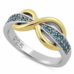 新款镀银和9 ct金戒指古典伦敦蓝色水晶戒指