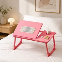 Table pour ordinateur portable avec double ventilateur de refroidissement, bureau pliable en bois, réglable en hauteur sur 5 niveaux, plateau portable pour lit et canapé avec bouchons antidérapants