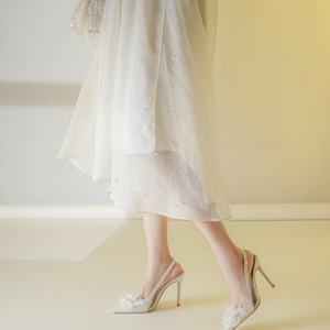 Tempérament petite fleur blanche chaussures de <span class=keywords><strong>mariage</strong></span> pour femmes mode bouche légère tête pointue brillant beaux talons aiguilles - Product Image 2