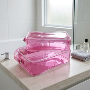 Waterproof Female Girls Reusable Eco <strong>Make</strong> <strong>up</strong> Bags Pvc Clear Zipper Bag Pink Transparent Customized Custom Zipper <strong>Pouch</strong> Lady OEM - Product Image 3
