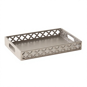 Bandeja Rectangular de Aluminio Fundido Plateada con Diseño de Cuatro Hojas para Servir Alimentos, Directo de Fábrica, para Hoteles y Restaurantes - Product Image 1