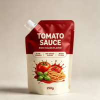 Sachet d'emballage anti-fuite personnalisé imprimé, de qualité alimentaire, avec bec verseur et bouchon à vis blanc pour sauce tomate, pâtes et condiments