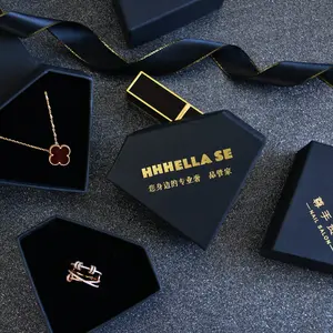 新款奢华钻石形首饰盒包装耳环展示盒项链戒指纸板纸盒