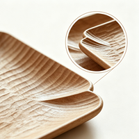 Plateau carré en bois sculpté à texture, plateau carré en bois massif à bordure en pétales ciselés
