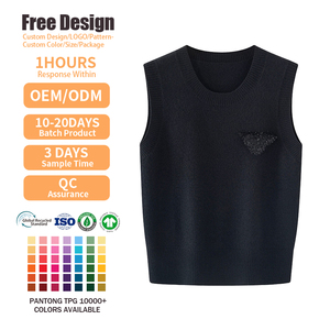 เสื้อกั๊กไหมพรมถักแบบคัสตอมสำหรับผู้หญิง คอวี 100% ทำจากขนสัตว์  รับผลิตตามแบบ - Product Image 2