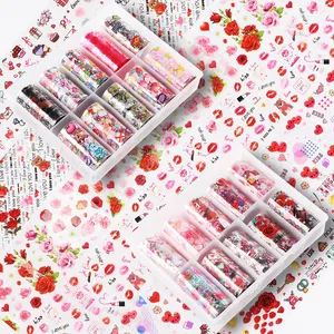 80*4cm 10 rolls/box new style love rose cupid patterns nail decals stickers Valentine's Day transfer foil nail art stickers