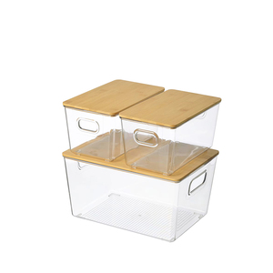 Giá để đồ xếp chồng được, mặt trước mở, có nắp bằng tre, dùng cho nhà bếp, tủ đựng thức ăn, tủ lạnh, chất liệu PET, hình chữ nhật, kiểu dáng hiện đại - Product Image 3