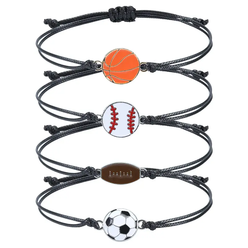 Hot Sale Wax Koord Gevlochten Voetbal Basketbal Basketbal Sport Armband Voor Cadeau