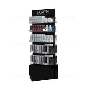 <b>Rotating</b> <b>Display</b> <b>Stands</b> with Dual Acrylic Shelves Organizer Metal Floor Rack for Shampoo Conditioner Hair Mask Salon Products - Product Image 6