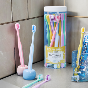 15pcs Wholesale Hot Selling Customized Adult Soft Reusable Long Handle Anti-slip Manual <b>Toothbrushes</b> - Product Image 1