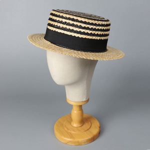 Chapeau de paille rayé pour femme, large bord, protection solaire, style boater, idéal plage et extérieur, collection été 2025 - Product Image 6