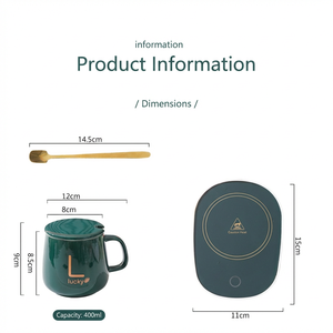 USB Portátil OEM 55 ℃   Calentador de Tazas Eléctrico de Cerámica con Tapa y Cuchara, Caja de Regalo, Logotipo Personalizado, <span class=keywords><strong>Regalos</strong></span> Promocionales - Product Image 3