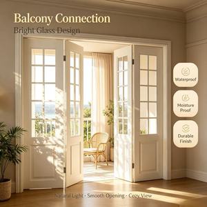 Puerta Plegable de Madera Compuesta Lacada en Blanco con Rejilla de Vidrio, para Balcón, Patio, Villa, Sala, Impermeable - Product Image 1