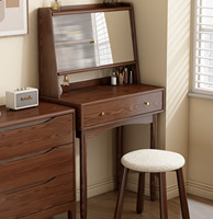 Ensemble coiffeuse moderne en bois massif avec miroir éclairé et tabouret, tiroirs grande capacité, armoire de rangement pour chambre à coucher