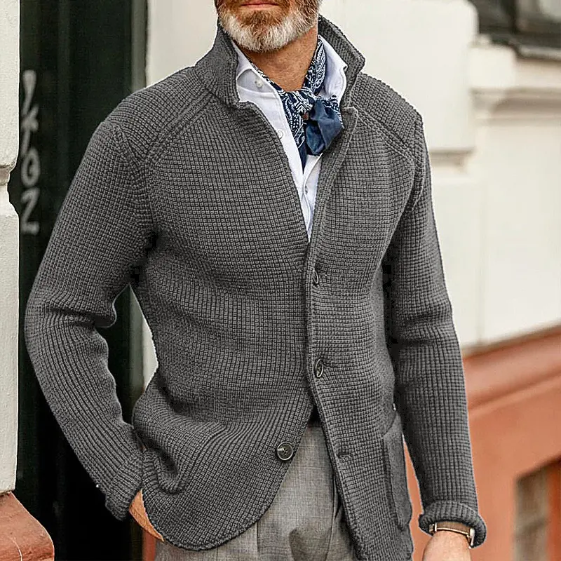 Cardigan masculino de lã de outono, plus size, de malha, suéter de crochê, casual, de golfe, para homens