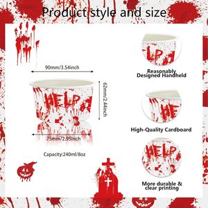 24Pcs Halloween Bloody Treat Ice Cream Cups Creepy Bloody Handprint Footprint Design Snack Cups Zombie Vampire Paper Bowls - Product Image 3
