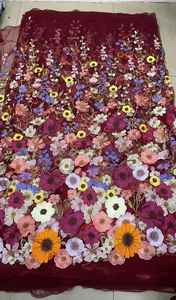 Tessuto in Pizzo Nigeriano di Alta Qualità con Ricamo Floreale 3D, Pizzo Africano Ecologico per Abiti da Festa e da Sposa - Product Image 3