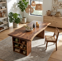 Table à manger ovale en bois massif naturel avec pieds courbés artistiques pour villa et espace de restauration