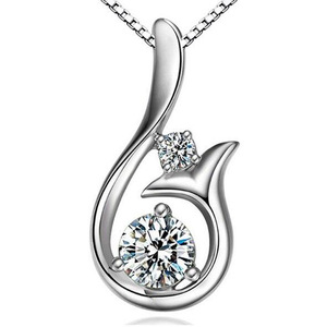 Ciondolo in argento con diamanti da donna, romantico, con taglio rotondo brillante, diamante naturale, gioiello da indossare tutti i giorni, XL843 - Product Image 1