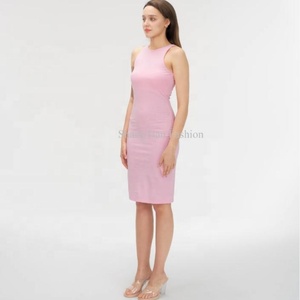 Vestido Midi de Punto Casual Elegante OEM, Nuevo, Sexy, con Pliegues en la Espalda y Cintura, Sin Mangas, para Mujer, Color Rosa, Ajustado, para Uso Diario en Verano - Product Image 5
