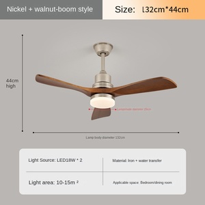 พัดลมเพดาน LED ขนาด48/52นิ้วหรูหราทันสมัยทำจากไม้แข็งควบคุมระยะไกลทรงใบไม้ชุบไฟฟ้าสำหรับห้องน้ำตัวโคมไฟแก้ว - Product Image 6