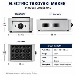 Máquina Comercial Eléctrica para Takoyaki de 2kW, de Acero Inoxidable, con Placa Antiadherente, para Restaurantes y Tiendas de Snacks - Product Image 3