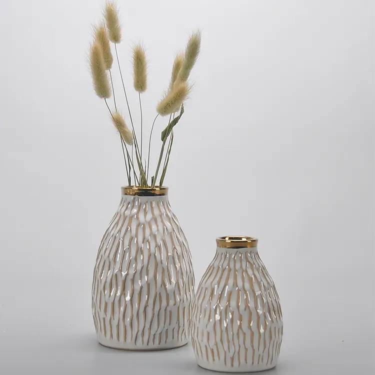 北欧のテーブルドライフラワーホワイトゴールドリム花瓶結婚式の装飾家のインテリアの装飾高級家の装飾花の花瓶