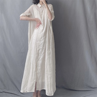 Robe longue ample artistique en ramie coupe trapèze grande taille Muguyu avec bordure à volants, fluide et transparente 260604193