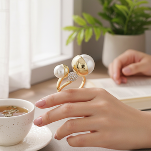 Anelli moda a grappolo placcato oro rosa intarsio CZ regolabile con rodio e placcatura 18K taglia unica - Product Image 3