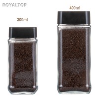 Botol kaca persegi bulat mulut lebar massal 8oz 14oz 16oz 28oz kaleng kopi instan teh kaca besar dengan tutup plastik PP