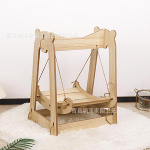Hamaca de madera maciza para gatos, mueble para mascotas con diseño de suspensión con cuerda. - Product Image 3