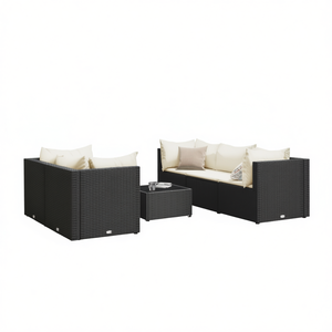 Set da Giardino in Rattan Bianco Crema e Nero, 5 Posti, Arredamento da Esterno Resistente alle Intemperie, Design Contemporaneo - Product Image 1