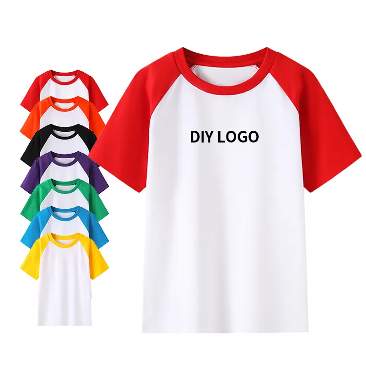 Promotional Boys And Girls High Quality Customized Blank Logo Printing Raglan Sleeve T-Shirts For Kid