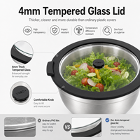 Bol à salade en acier inoxydable Shangwey avec couvercle en verre, ensemble de bols à mélanger, bols à mélanger en acier inoxydable