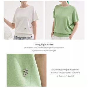 Camiseta de Punto Elegante de Manga Corta Inthek Semplice SS de Corea, Tejido de Rayón/Nailon, 3 Colores, Ropa de Verano - Product Image 6