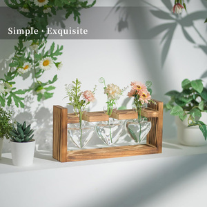 Modern Wooden Stand Transparent Glass <b>Vase</b> Creative Hydroponic <b>Small</b> Plant Desktop Home & Wedding Decoration Terrarium - Product Image 2