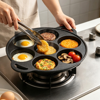 Poêle à œufs en fonte pré-assaisonnée à 7 trous, mini-poêle à crêpes pour le petit-déjeuner, moule antiadhésif pour muffins, œufs, galettes et hash browns