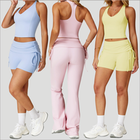 En gros : Ensemble de sport avec débardeur dos nageur et pantalon de yoga évasé, extensible, effet ventre plat, avec plis, pour le fitness et la gym