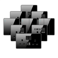 Panel Completo de Vidrio Templado Negro de Lujo, Nuevos Enchufes de Pared Británicos con Toma USB, Interruptor de Pared de 1, 2, 3 y 4 Vías