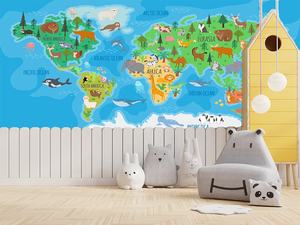 3D防水キッズルーム世界地図壁画かわいい動物プリント簡単な保育園の壁の装飾寝室ベビールーム屋内遊び場用 - Product Image 2