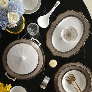 High Quality Control Bowl With Gold Rim Decorative Gold Ceramic Tableware <b>Set</b> Banquet Ceramic Tableware - Product Image 3