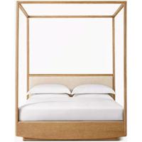 Lit double en chêne de style américain moderne, avec piliers hauts, en bois massif, pour hôtel