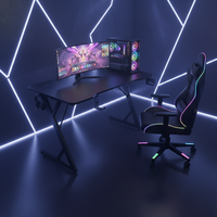Bureau de Gaming Moderne en Métal Noir à Prix Abordable avec Fibre de Carbone, LED RGB, Panneau Double Extensible, Support Casque et Porte-Gobelet pour PC Gamer et Bureau
