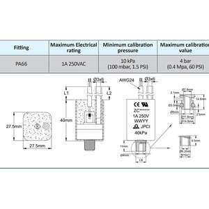 Ultimheat 4bar ZCスマートSPDT有線PA66ケーブル差動IP65圧力スイッチハウジングウォーターメディアアプリケーション圧力制御 - Product Image 4