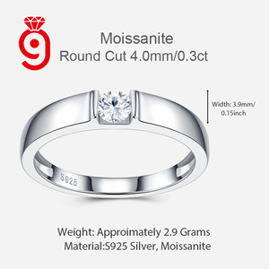 Bague large en argent sterling 925 avec moissanite ronde unique, idéale pour les hommes, pour la demande en mariage, le quotidien ou comme bijou minimaliste. - Product Image 6
